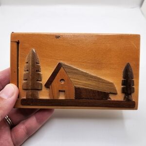 Vintage handmade 3D wood carved small paper notebook barn farmhouse minimalist